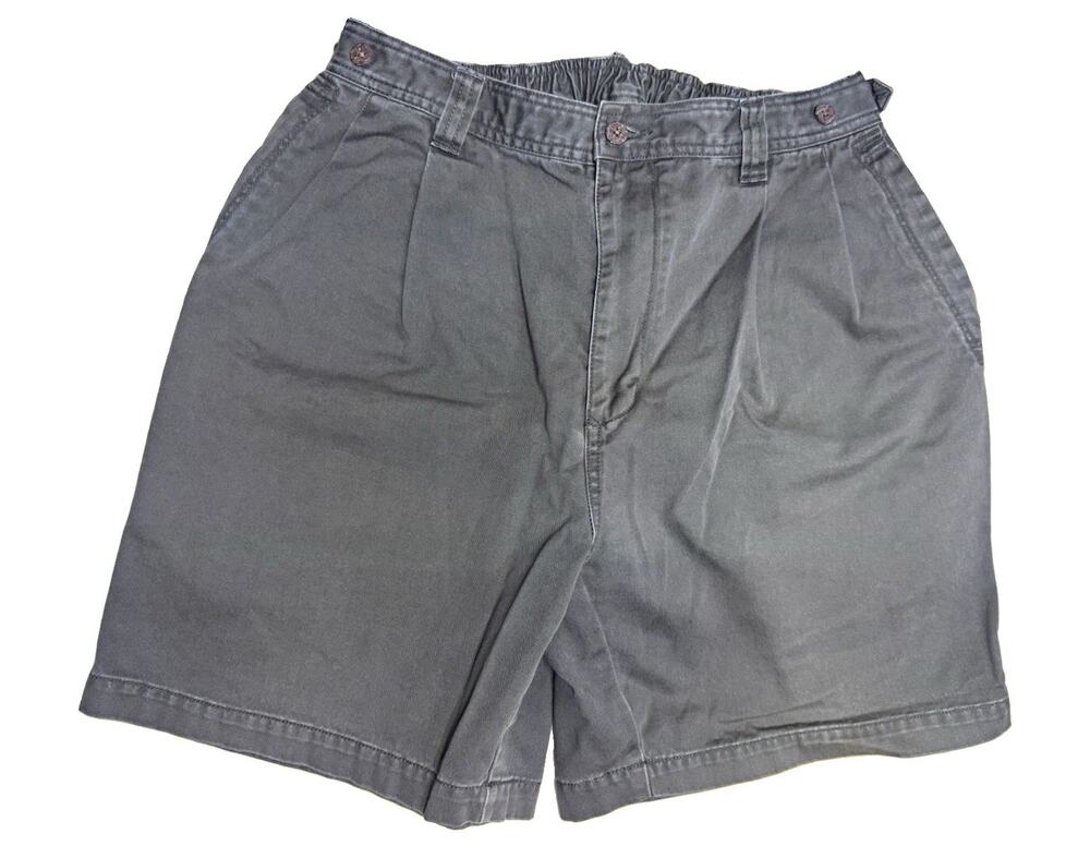 Tommy Bahama Men's Gray Solid Twill Cotton Chino Shorts Pleated Slash 34